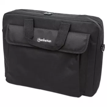 Manhattan London Laptoptas 15,6 inch, Toploader, zwart, LOW COST, vak voor accessoires, schouderband (afneembaar), goedkopere alternatief voor Targus TAR300, notebooktas, drie jaar garantie