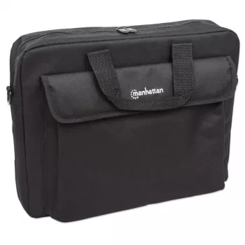 Manhattan London Laptoptas 15,6 inch, Toploader, zwart, LOW COST, vak voor accessoires, schouderband (afneembaar), goedkopere alternatief voor Targus TAR300, notebooktas, drie jaar garantie