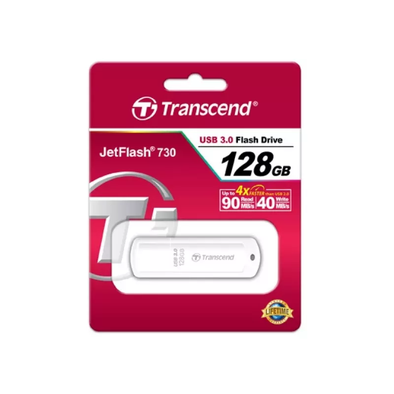 TRANSCEND JetFlash 730 - 128GB USB-stick - USB 3.0 - wit