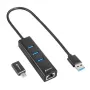 SHARKOON USB-hub - 3-poorts USB 3.2 Gen 1 aluminium + ethernet zwart