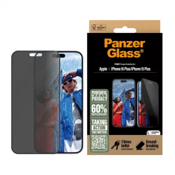 PanzerGlass® privacy screenprotector iPhone 16 Plus | 15 Plus | Ultra-Wide Fit met EasyAligner