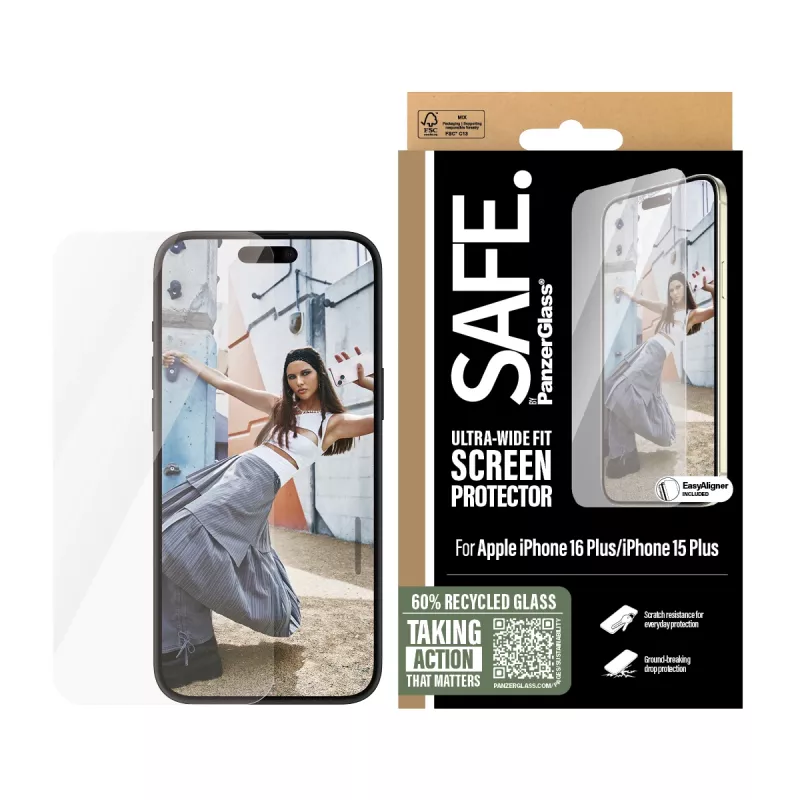 PanzerGlass SAFE. by ® beeldschermfolie iPhone 16 Plus | 15 Plus | Ultra-Wide Fit