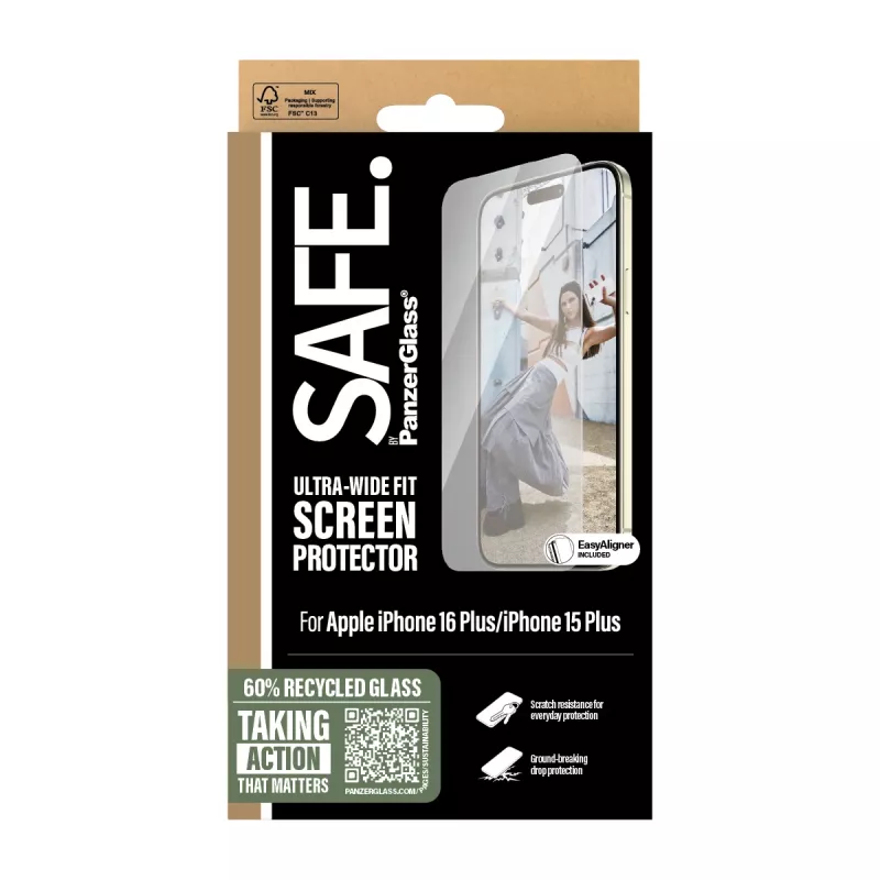 PanzerGlass SAFE. by ® beeldschermfolie iPhone 16 Plus | 15 Plus | Ultra-Wide Fit