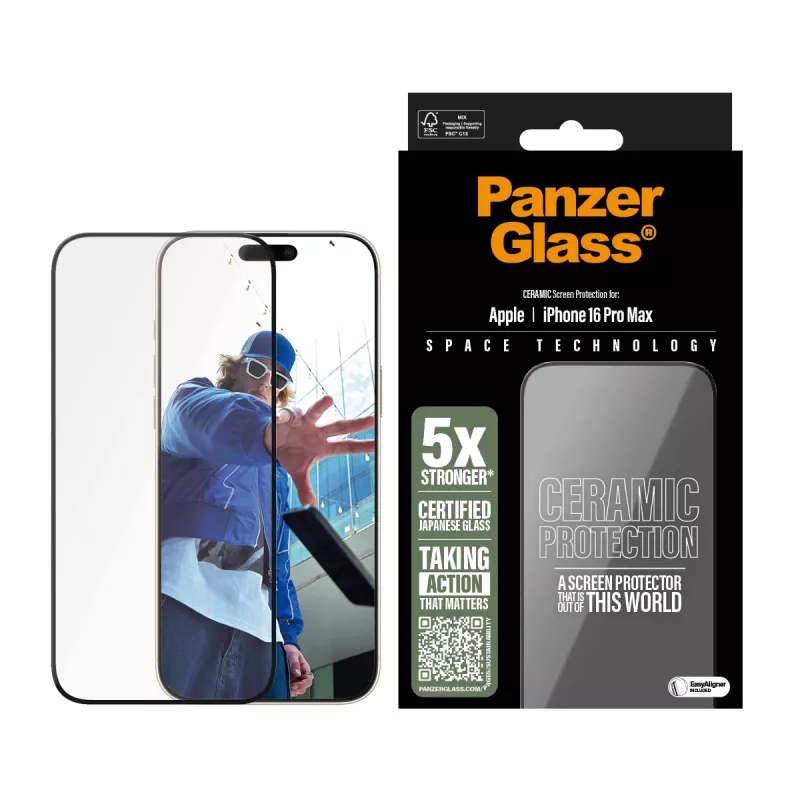 PanzerGlass ® keramische beeldschermbescherming iPhone 16 Pro Max | Ultra-Wide Fit met EasyAligner