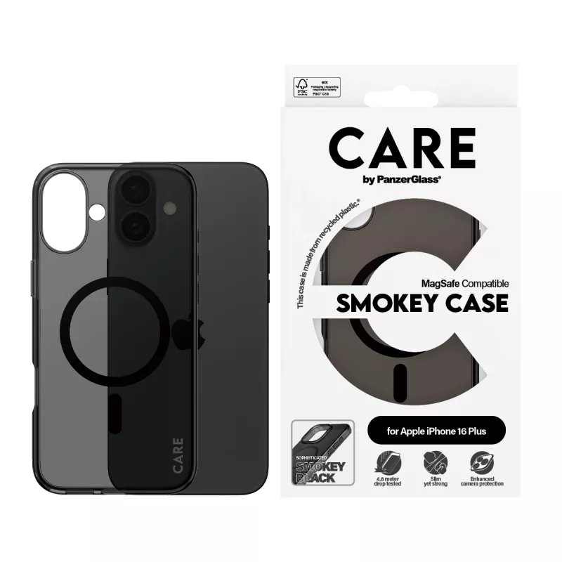 PanzerGlass CARE™ by ® Urban Combat Case Smokey met zwart MagSafe iPhone 16 Plus