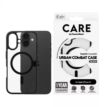 PanzerGlass CARE™ by ® Urban Combat hoesje transparant met zwarte rand & MagSafe iPhone 16