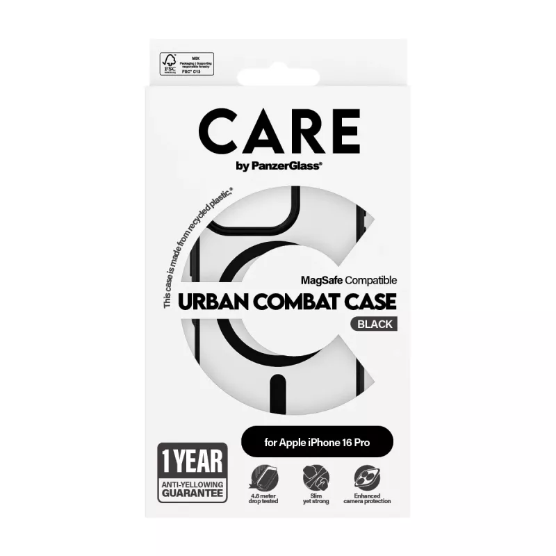 PanzerGlass CARE™ by ® Urban Combat Case transparant met zwarte rand & MagSafe iPhone 16 Pro