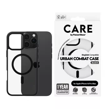 PanzerGlass CARE™ by ® Urban Combat Case transparant met zwarte rand & MagSafe voor iPhone 16 Pro Max