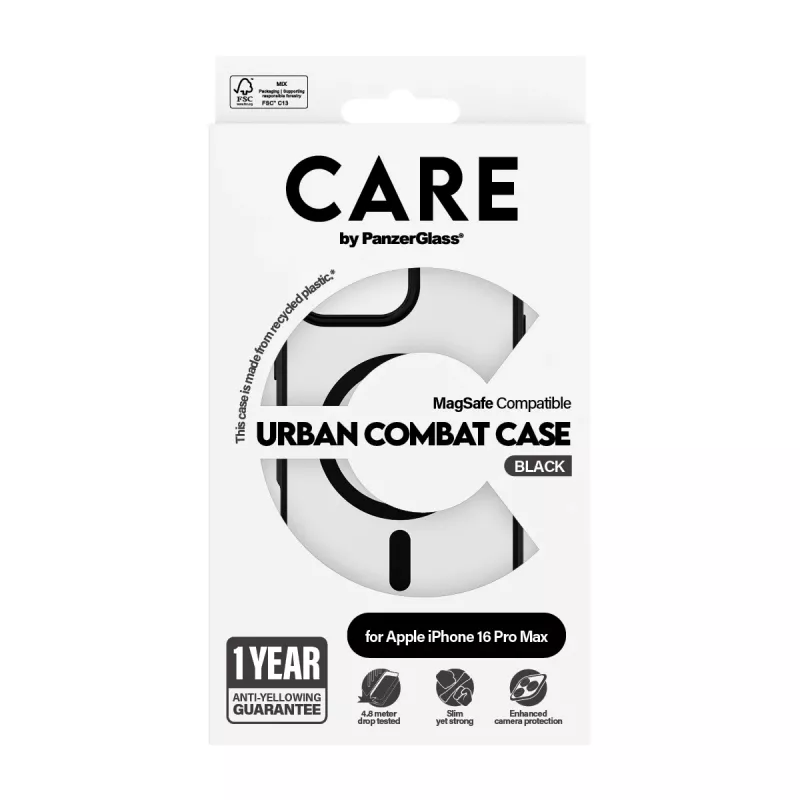 PanzerGlass CARE™ by ® Urban Combat Case transparant met zwarte rand & MagSafe voor iPhone 16 Pro Max
