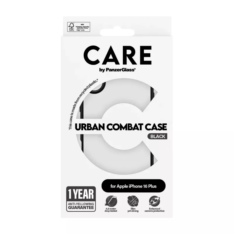 PanzerGlass CARE™ by ® Urban Combat Case transparant met zwarte rand iPhone 16 Plus