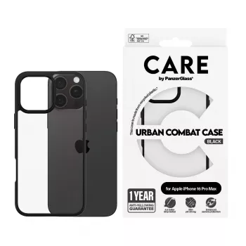 PanzerGlass CARE™ by ® Urban Combat Case transparant met zwarte rand iPhone 16 Pro Max