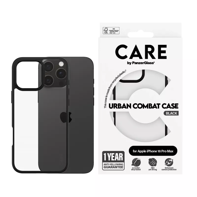 PanzerGlass CARE™ by ® Urban Combat Case transparant met zwarte rand iPhone 16 Pro Max