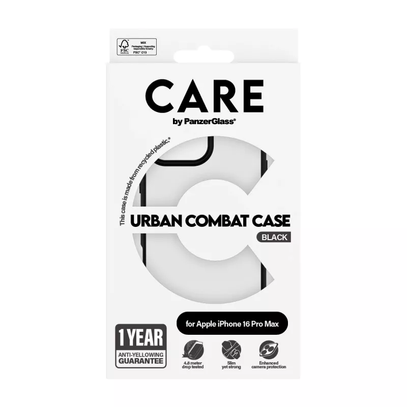 PanzerGlass CARE™ by ® Urban Combat Case transparant met zwarte rand iPhone 16 Pro Max
