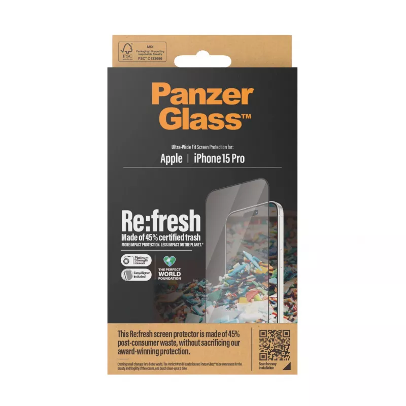 PanzerGlass ® Re:fresh beeldschermbescherming iPhone 15 Pro | Ultra-Wide Fit met EasyAligner