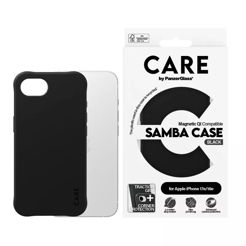 PanzerGlass CARE™ by ® Samba Case zwart met Qi-compatibel iPhone 17e | 16e