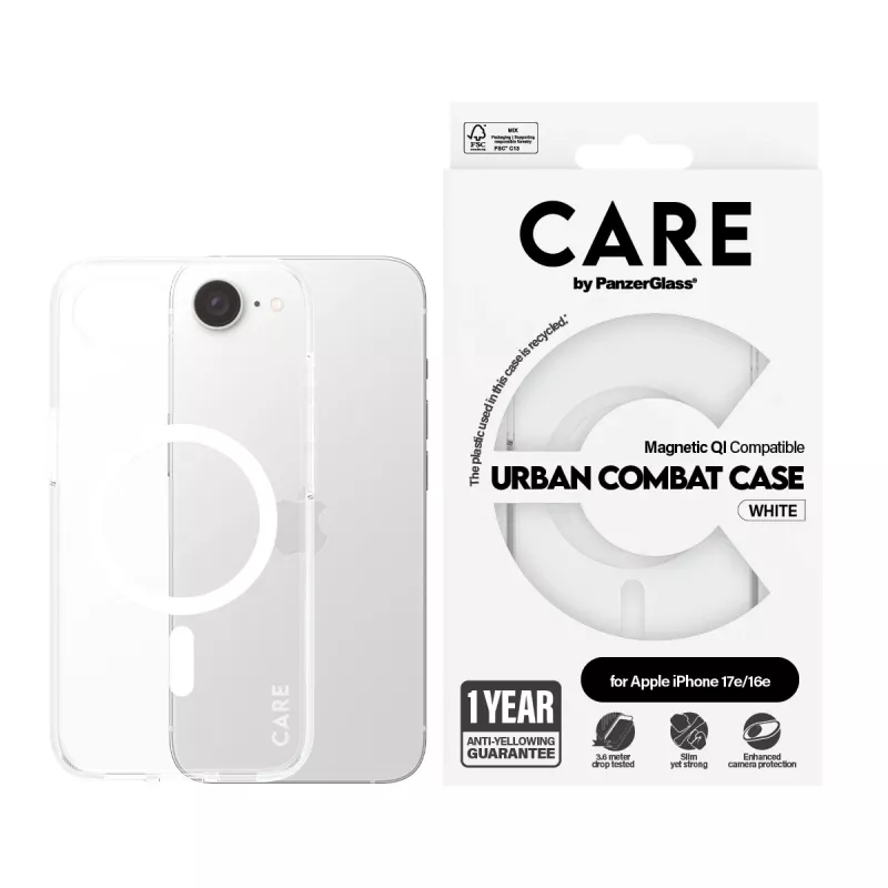Cover PanzerGlass CARE by Flagship hoesje transparant Urban Combat wit Qi-compatibel iPhone 16e