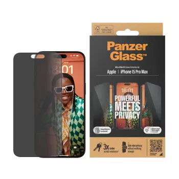 PanzerGlass ® privacy screenprotector iPhone 15 Pro Max | Ultra-Wide Fit met EasyAligner