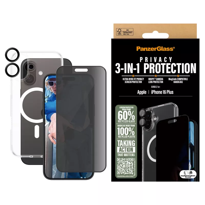 PanzerGlass ® 3-in-1 Privacy Protection Bundel iPhone 16 Plus