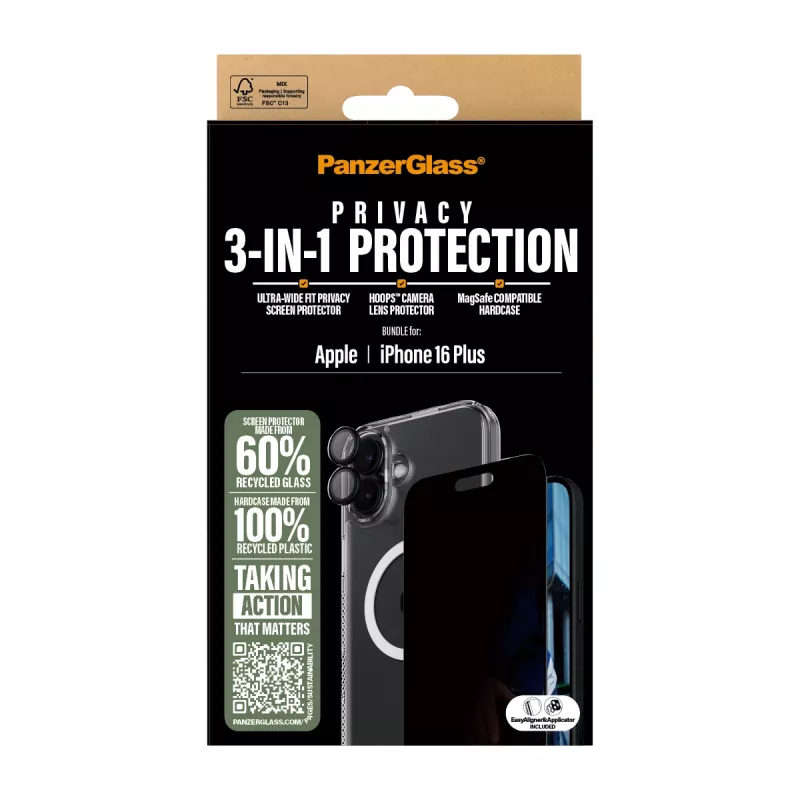 PanzerGlass ® 3-in-1 Privacy Protection Bundel iPhone 16 Plus
