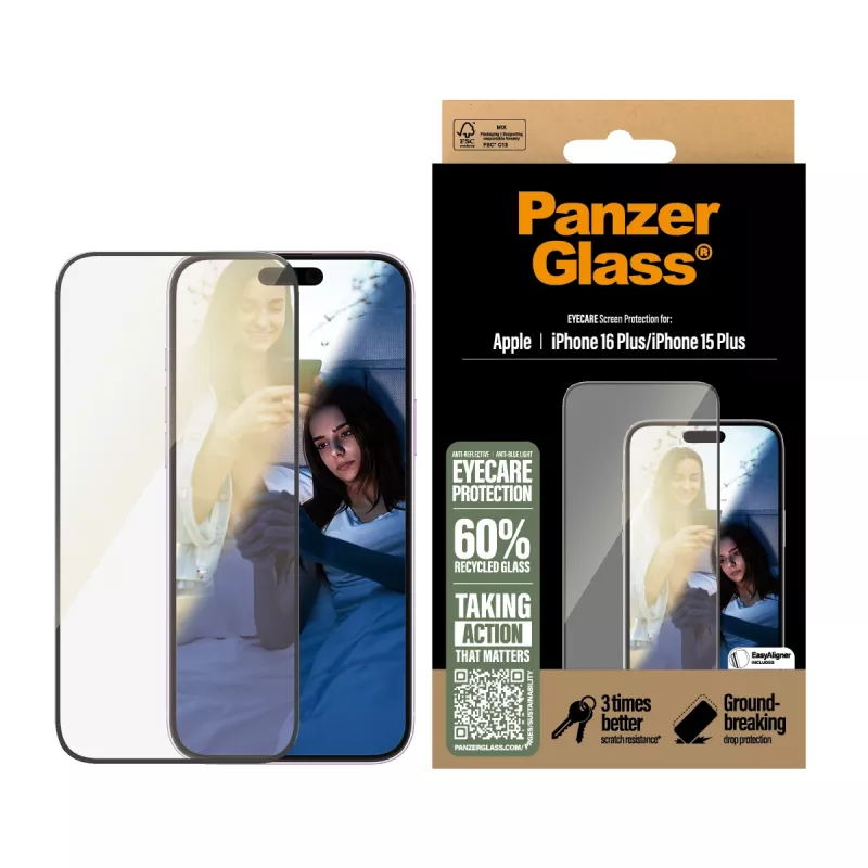 PanzerGlass® EyeCARE™ beeldschermfolie iPhone 16 Plus | 15 Plus | Ultra-Wide Fit