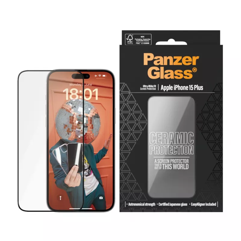 PanzerGlass ® Ceramic Protection voor iPhone 15 Plus | Ultra-Wide Fit met EasyAligner
