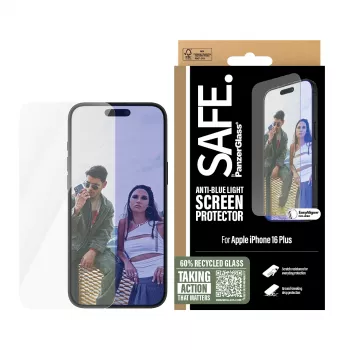 PanzerGlass SAFE. by ® Anti-Blue Light beeldschermfolie iPhone 16 Plus | 15 Plus | Ultra-Wide Fit