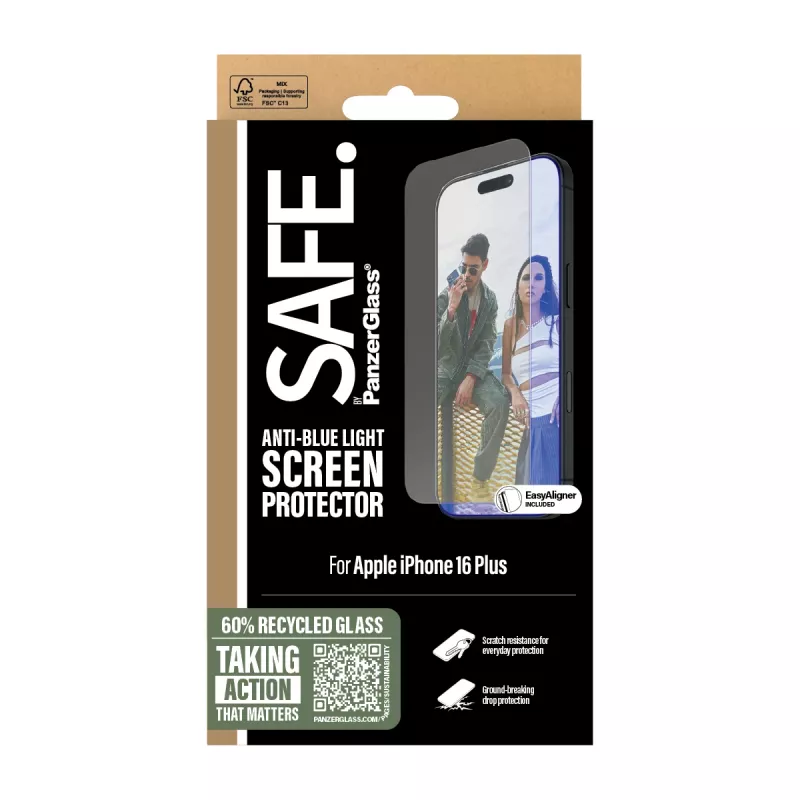 PanzerGlass SAFE. by ® Anti-Blue Light beeldschermfolie iPhone 16 Plus | 15 Plus | Ultra-Wide Fit