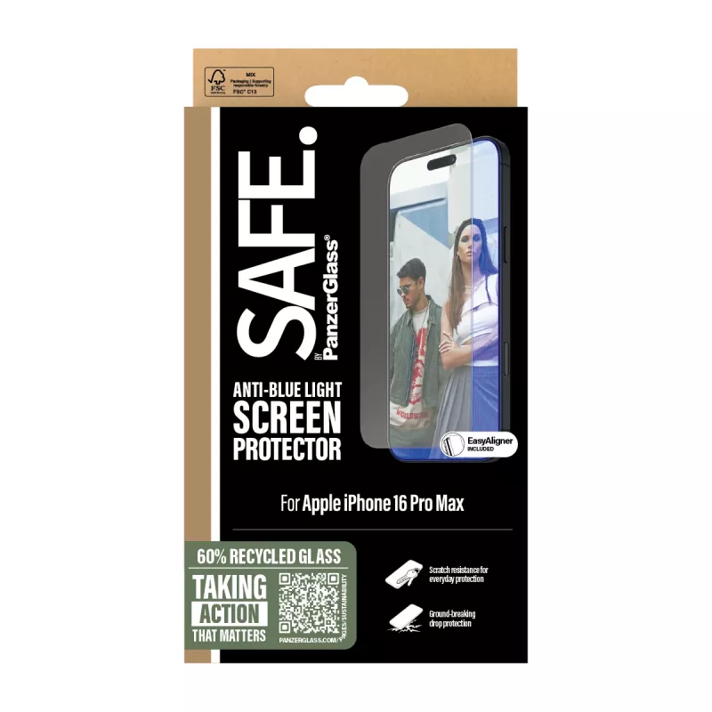 PanzerGlass SAFE. by ® Anti-Blue-Light-beeldschermbescherming iPhone 16 Pro Max | Ultra-Wide Fit
