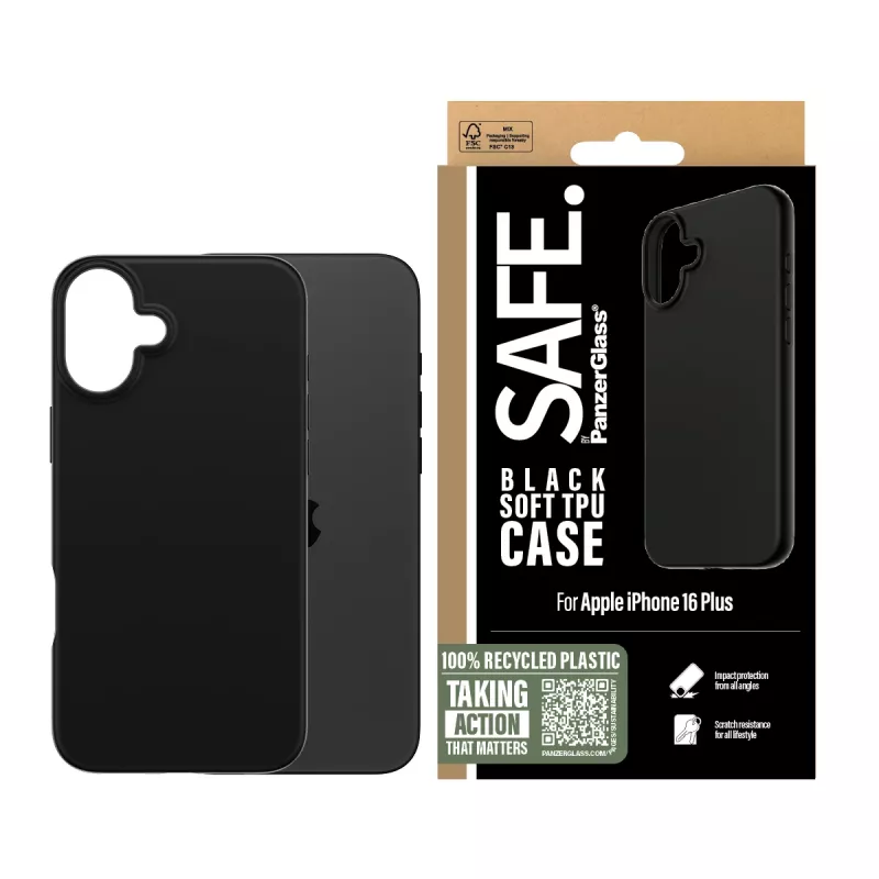 PanzerGlass SAFE. by ® TPU Case zwart iPhone 16 Plus