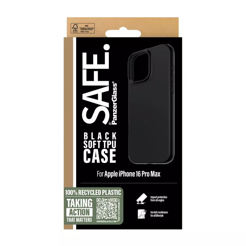 PanzerGlass SAFE. by ® TPU Case zwart iPhone 16 Pro Max