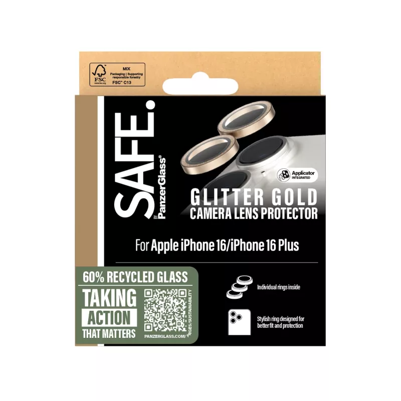 PanzerGlass SAFE. by ® camera-objectiefbescherming Glitter Gold iPhone 16 | 16 Plus