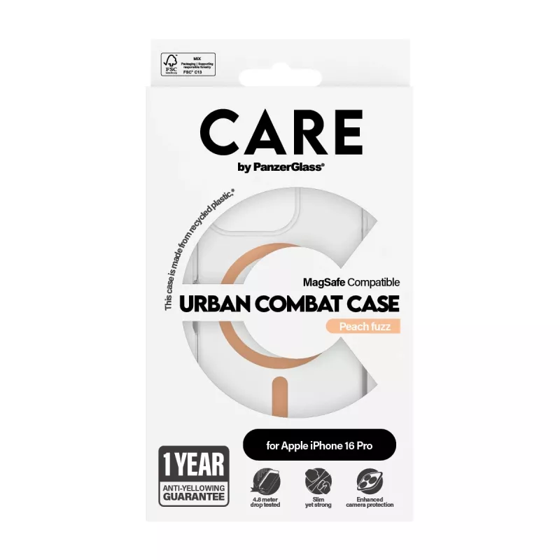 PanzerGlass CARE™ by ® Urban Combat Case transparant met Peachy MagSafe iPhone 16 Pro