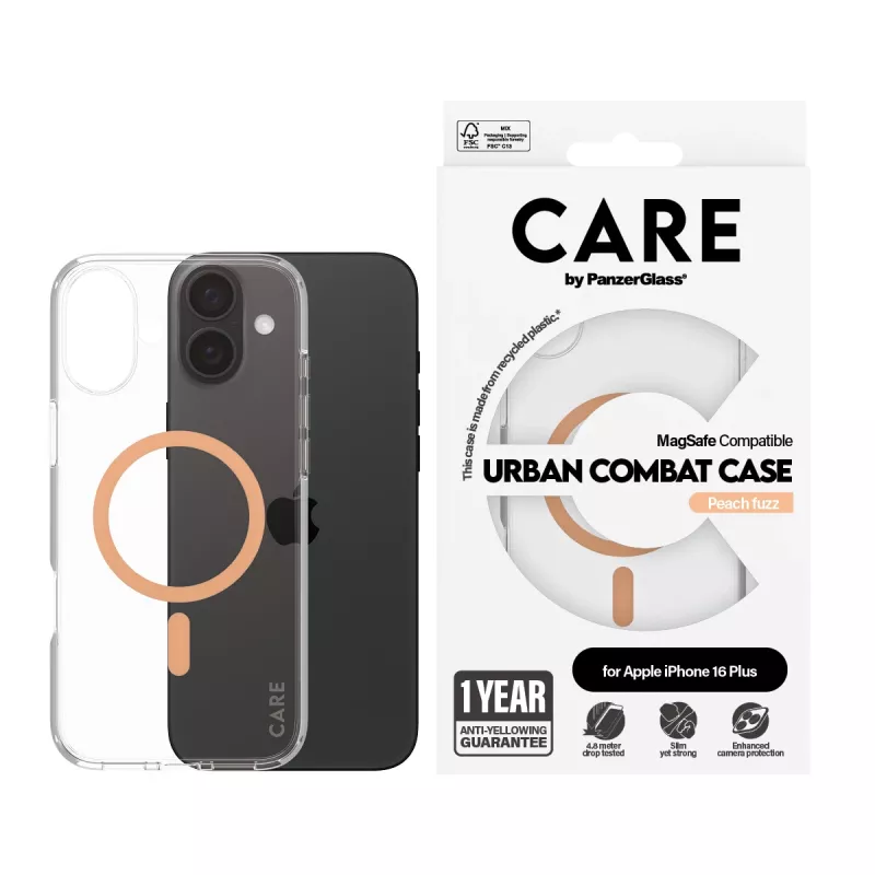 PanzerGlass CARE™ by ® Urban Combat hoes transparant met Peachy MagSafe iPhone 16 Plus