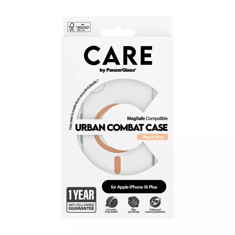 PanzerGlass CARE™ by ® Urban Combat hoes transparant met Peachy MagSafe iPhone 16 Plus