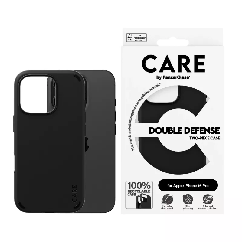 PanzerGlass CARE™ by ® Double Defense Case zwart iPhone 16 Pro
