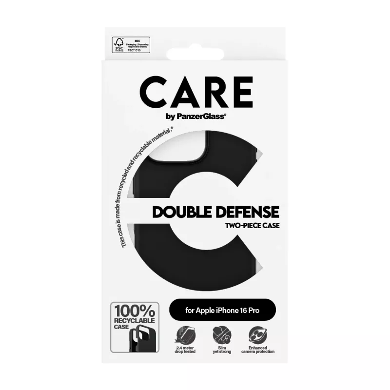 PanzerGlass CARE™ by ® Double Defense Case zwart iPhone 16 Pro