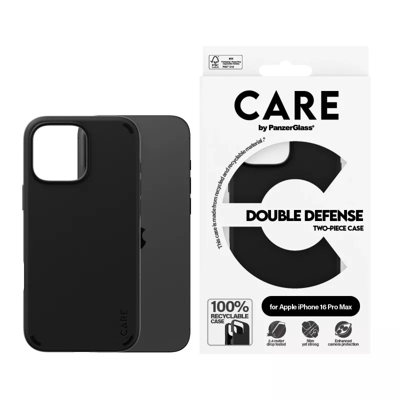 PanzerGlass CARE Feature Case Double Defense hoesje voor iPhone 16 Pro Max 6,9 inch, zwart