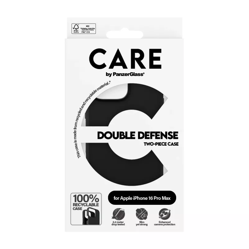 PanzerGlass CARE Feature Case Double Defense hoesje voor iPhone 16 Pro Max 6,9 inch, zwart