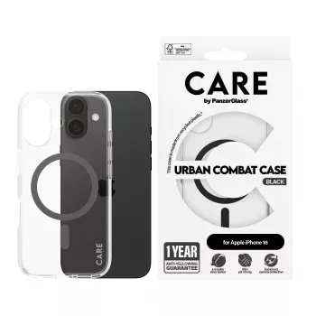 PanzerGlass CARE™ by ® Urban Combat hoes transparant met zwarte MagSafe voor iPhone 16