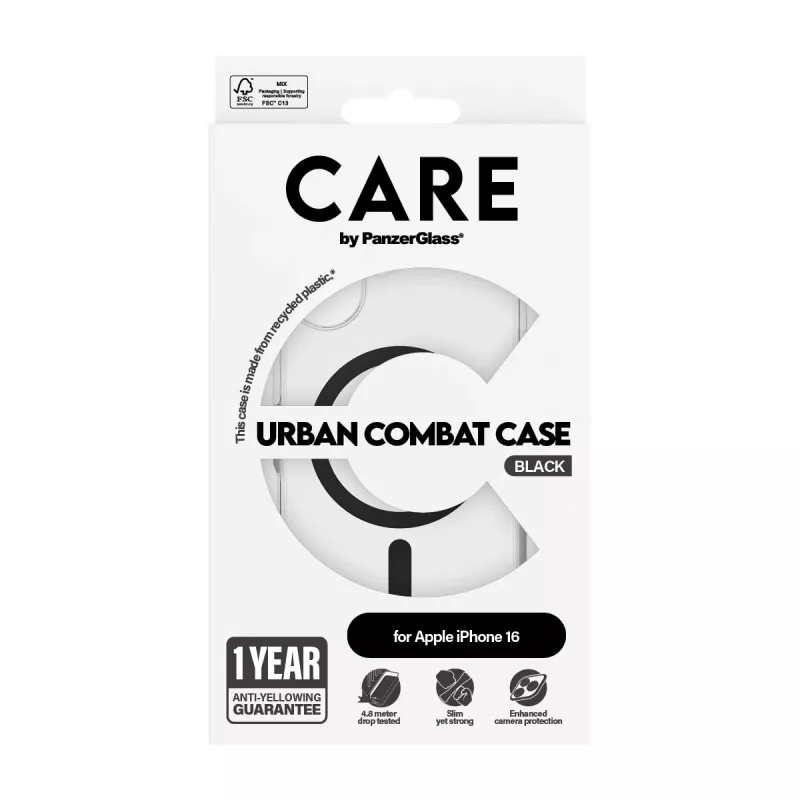 PanzerGlass CARE™ by ® Urban Combat hoes transparant met zwarte MagSafe voor iPhone 16
