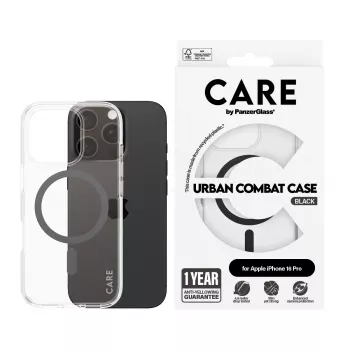 PanzerGlass CARE™ by ® Urban Combat Case transparant met zwart MagSafe iPhone 16 Pro