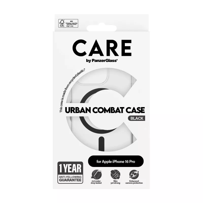 PanzerGlass CARE™ by ® Urban Combat Case transparant met zwart MagSafe iPhone 16 Pro