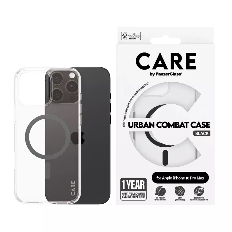 PanzerGlass CARE™ by ® Urban Combat hoes transparant met zwarte MagSafe iPhone 16 Pro Max