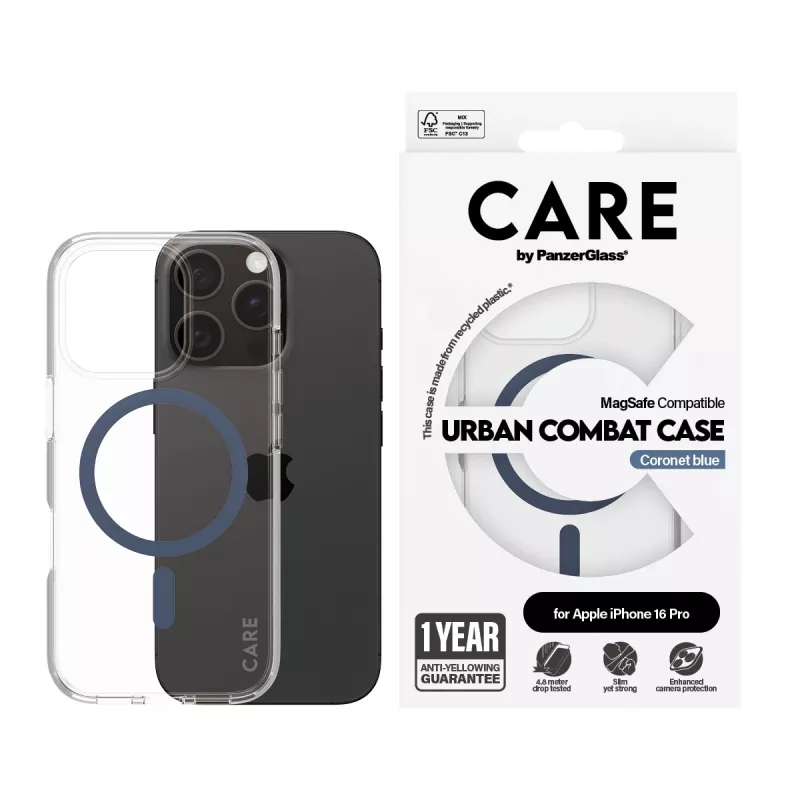 PanzerGlass CARE by Flagship hoesje transparant Urban Combat Blue MagSafe iPhone 16 Pro