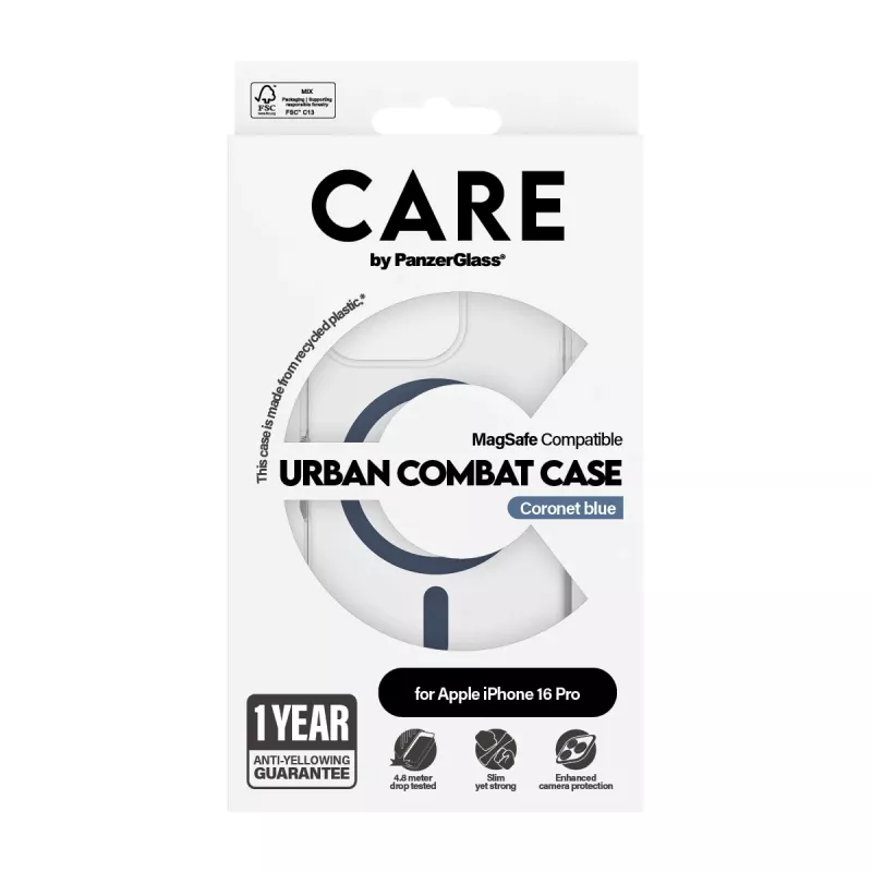 PanzerGlass CARE by Flagship hoesje transparant Urban Combat Blue MagSafe iPhone 16 Pro