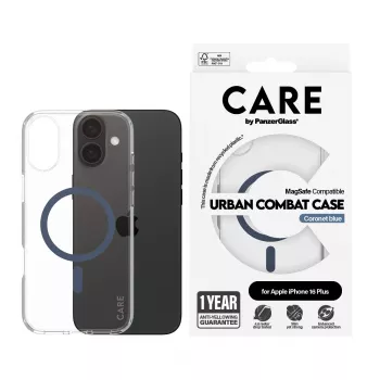 PanzerGlass CARE™ by ® Urban Combat hoesje transparant met blauwe MagSafe iPhone 16 Plus