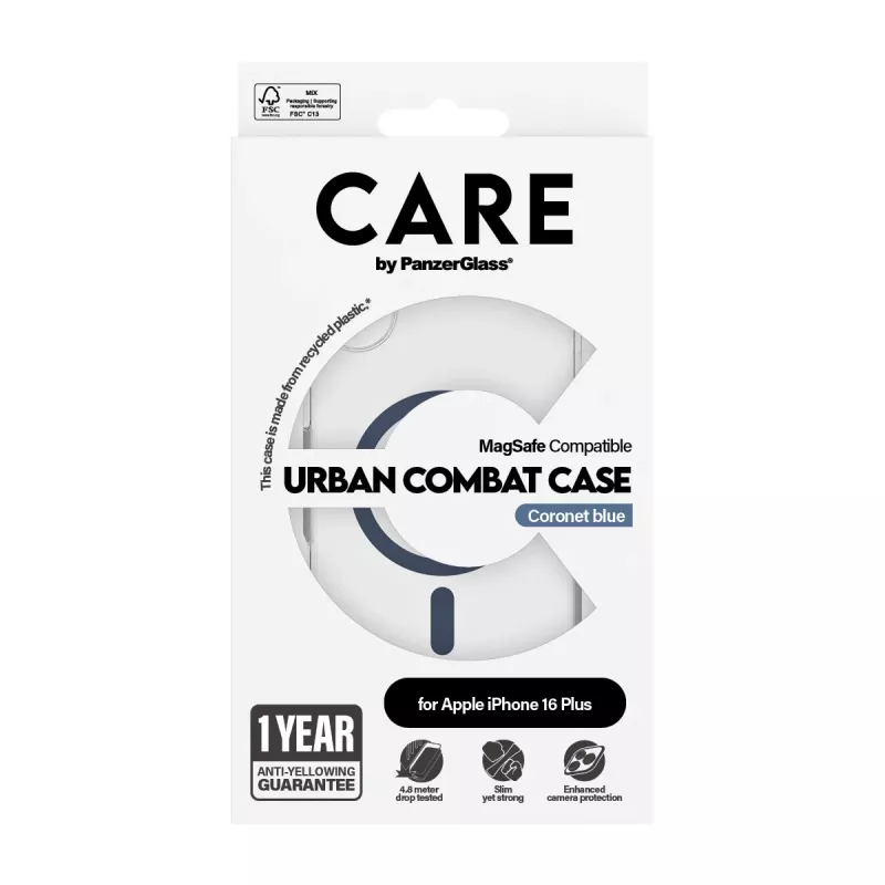 PanzerGlass CARE™ by ® Urban Combat hoesje transparant met blauwe MagSafe iPhone 16 Plus