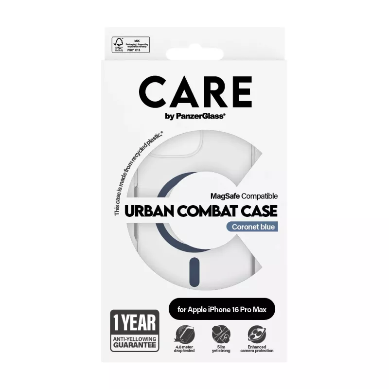 Cover PanzerGlass CARE by Flagship hoesje transparant Urban Combat blauw MagSafe iPhone 16 Pro Max