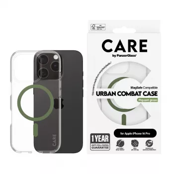 PanzerGlass CARE™ by ® Urban Combat hoesje transparant met groene MagSafe iPhone 16 Pro