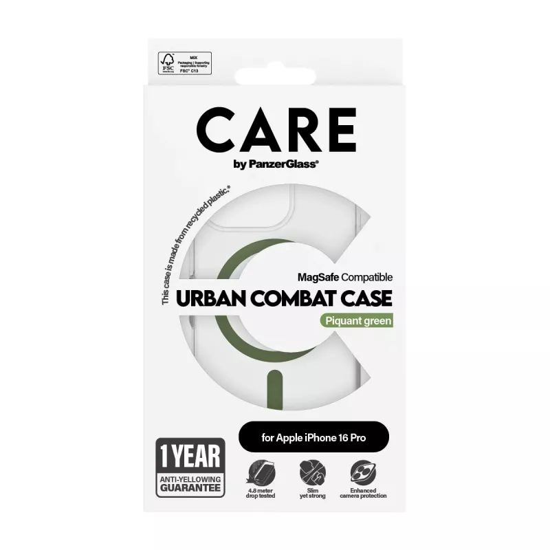 PanzerGlass CARE™ by ® Urban Combat hoesje transparant met groene MagSafe iPhone 16 Pro